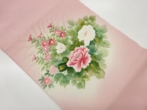 作家物　上代紬手描き金彩花葉模様名古屋帯